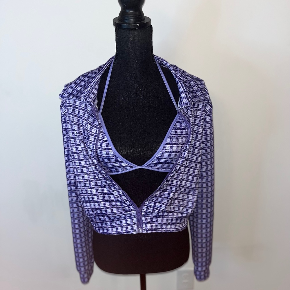 3 Piece Plaid Print cami top & Pants Set with Zip up Jacket